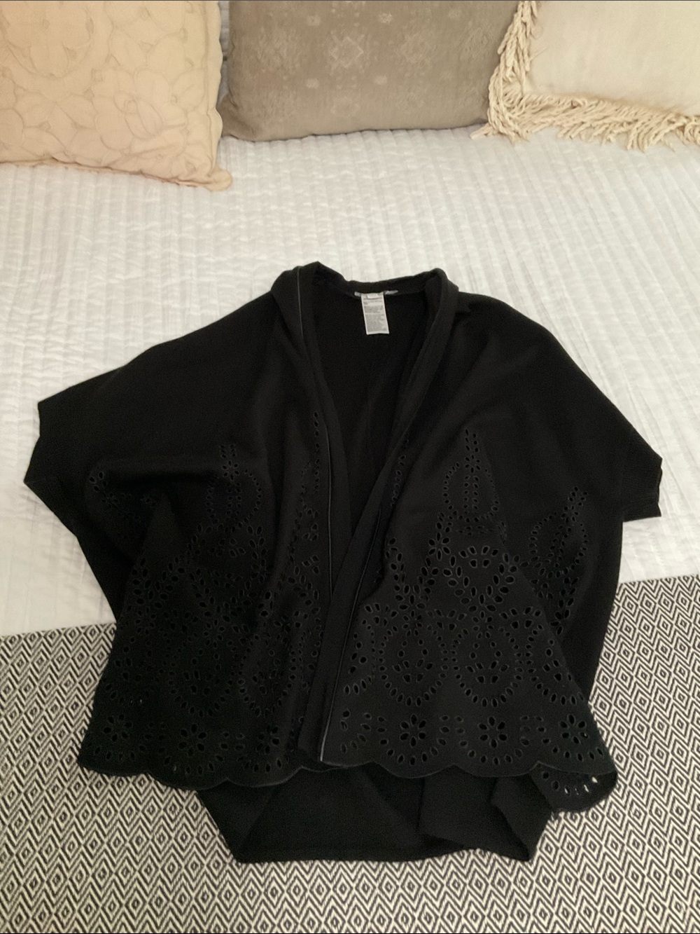Chico's Black Open-Front Cardigan with Laser-Cut Detail